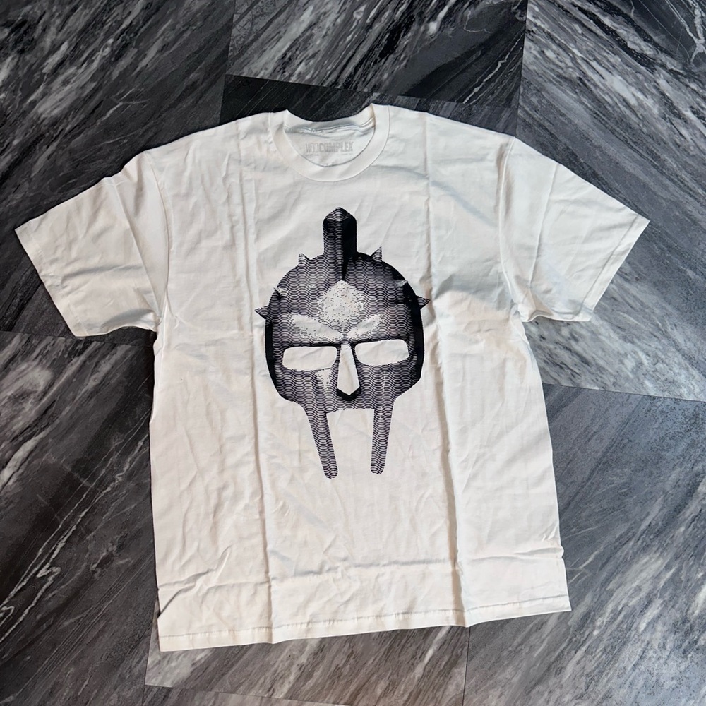 Gladiator White T-Shirt with Black Spartan Helmet Design